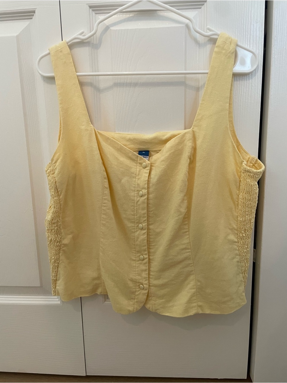 Old Navy Button-Front Butter Yellow Tank Top with Smocked Sides